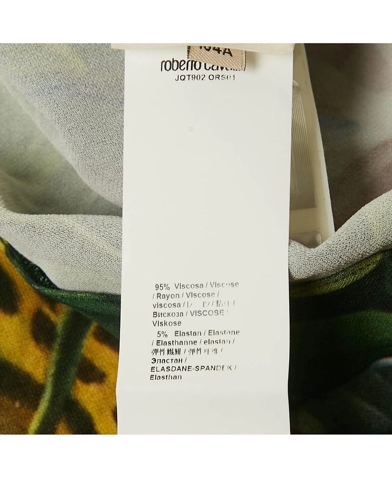 Pre-Owned Roberto Cavalli Women's Green Tropical Print Jersey Mini Dress