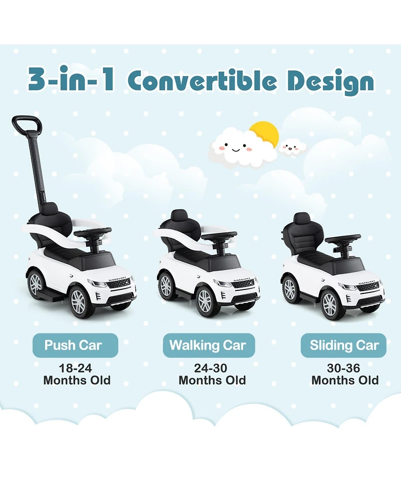 Hongge 3 In 1 Land Rover Ride On Push Car For Kids With Handle Storage And Canopy