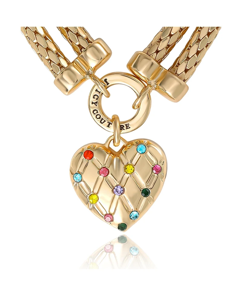 Juicy Couture Double Chain Heart Padlock Bracelet, Gold Tone with Rainbow Crystals