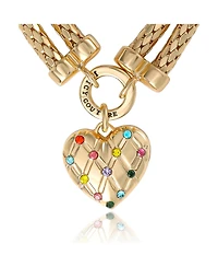 Juicy Couture Double Chain Heart Padlock Bracelet, Gold Tone with Rainbow Crystals