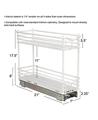Household Essentials Glidez Multipurpose Paint-Finished Steel Pull-Out Storage Organizer, 2-Tier Design, White