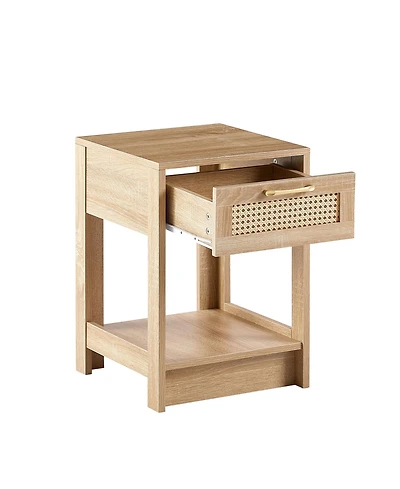 sumyeg Modern Rattan End Table with Drawer Nightstand Side