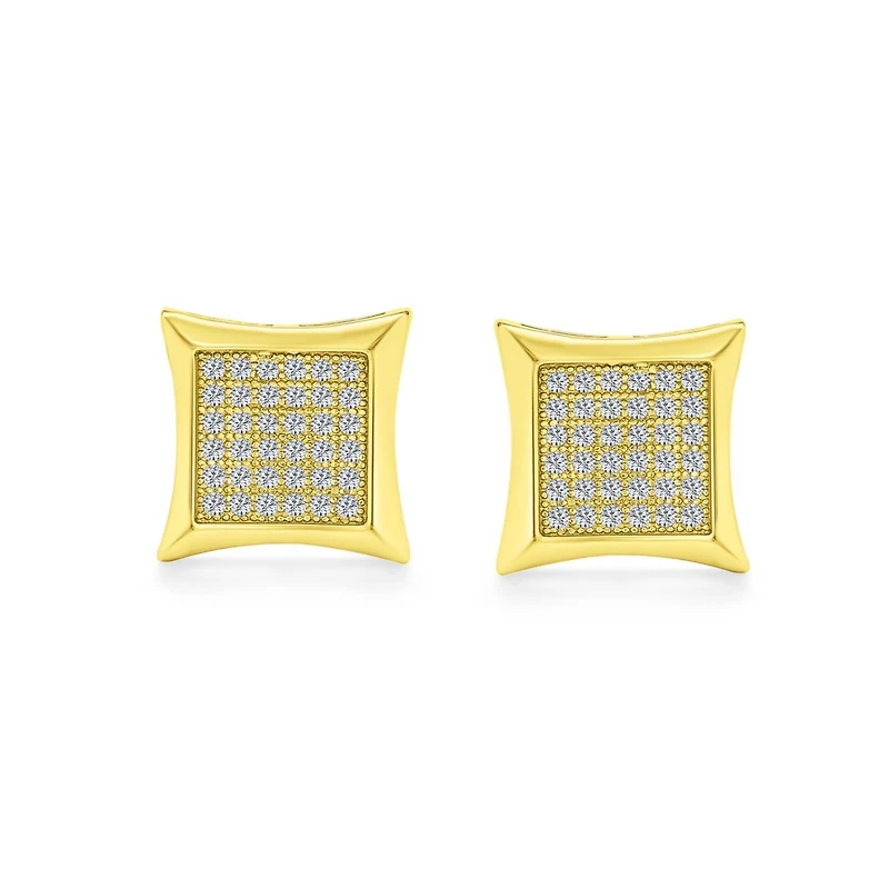 Bling Jewelry Square Cz Kite Shaped Stud Earrings Gold Plated Sterling Silver 2 Set 11MM