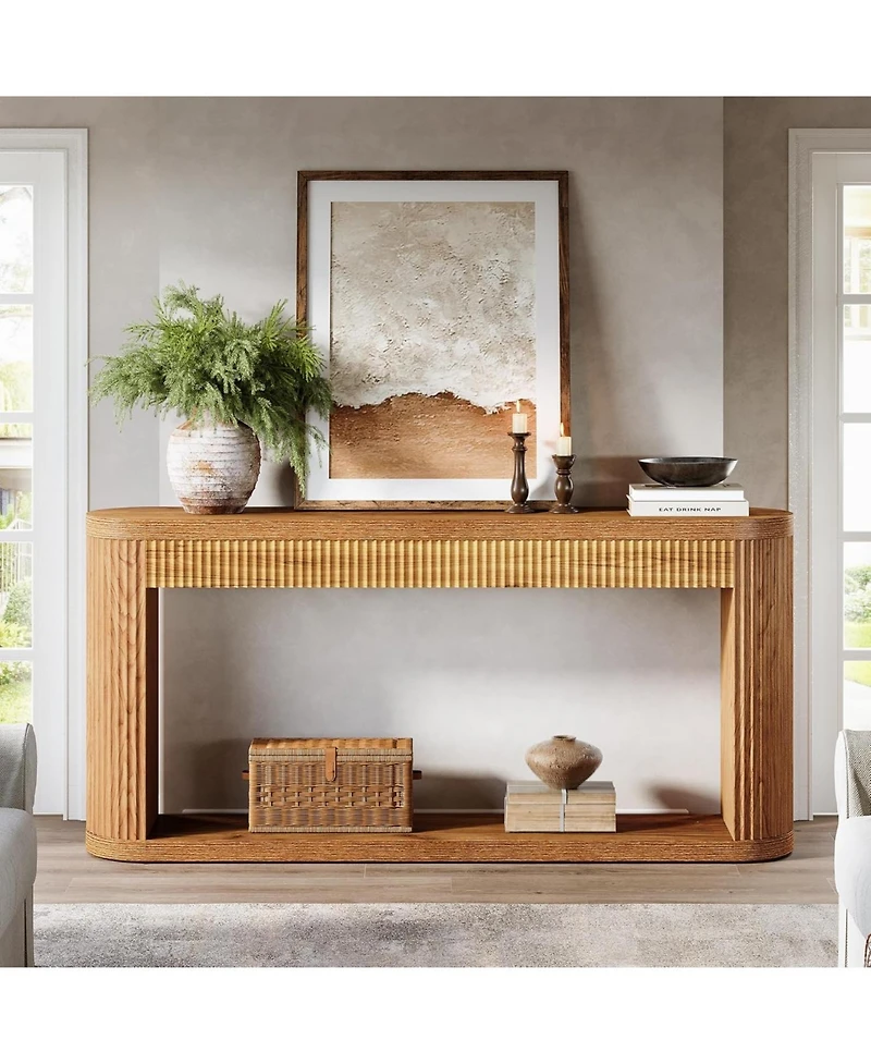 Tribesigns 63 Inch Fluted Console Table for Entryway, Narrow Wood Sofa Table Behind Couch