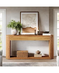 Tribesigns 63 Inch Fluted Console Table for Entryway, Narrow Wood Sofa Table Behind Couch