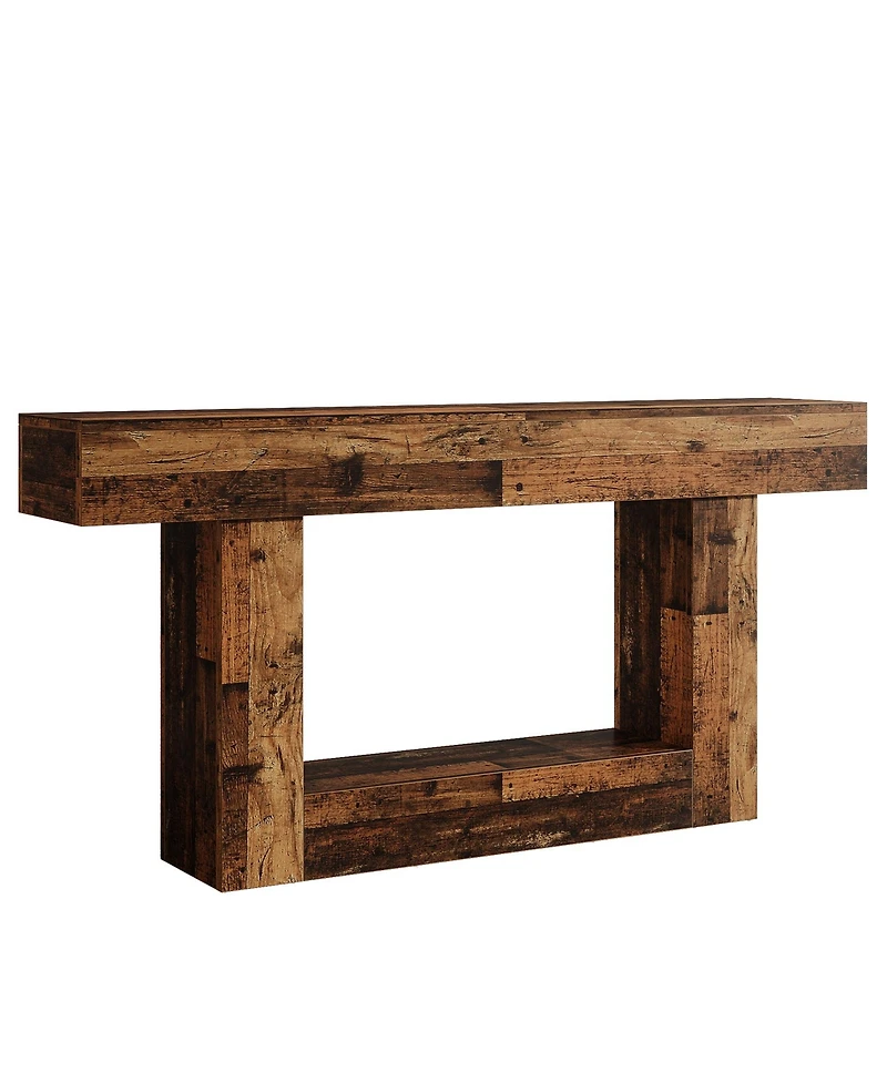 Tribesigns 63" Console Table, Farmhouse 2-Tier Entryway Table with U-Shaped Base, Mix Brown