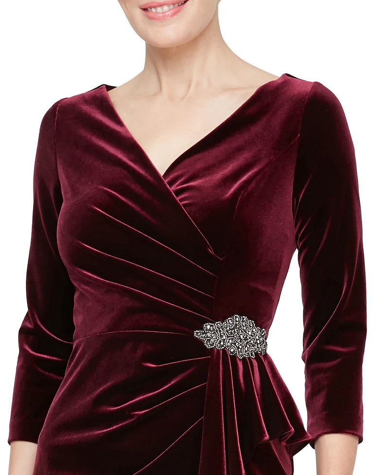 Alex Evenings Women's Velvet 3/4-Sleeve Sheath Dress