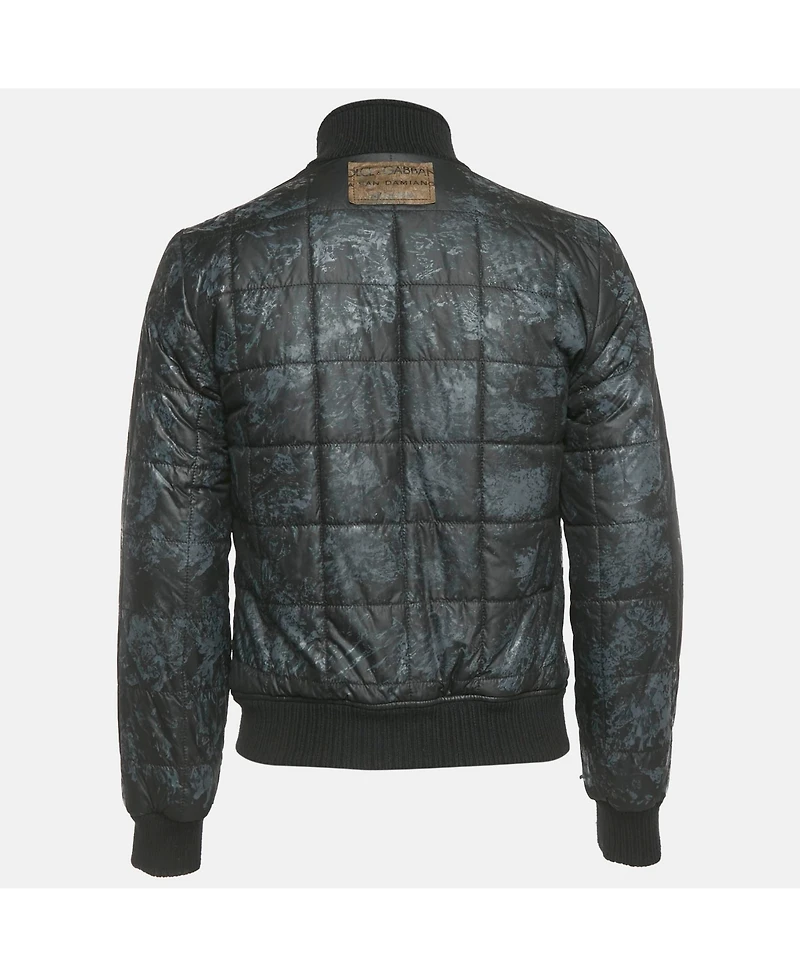 Pre-Owned Dolce & Gabbana Men's Black Printed Synthetic & Cotton Knit Bomber Jacket