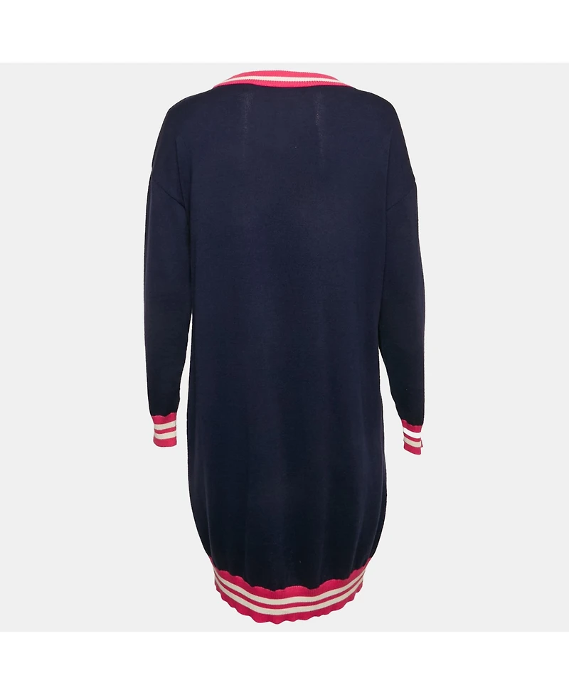 Pre-Owned Love Moschino Women's Navy Blue Sequin Embroidery Cotton Sweater Dress