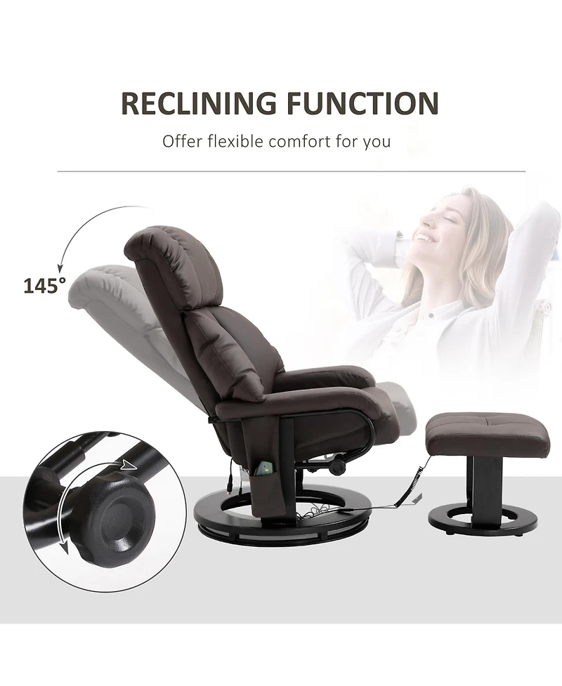 Homcom Massage Recliner Chair with Cushioned Ottoman and 10 Point Vibration