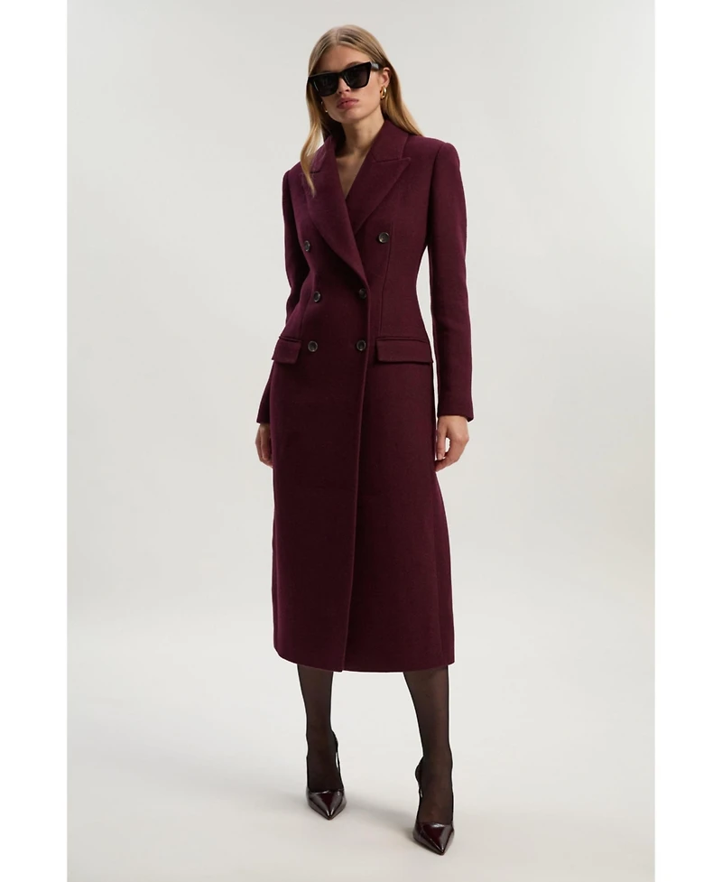 Karen Millen Women's Wool Double Breasted Tailored Midi Coat