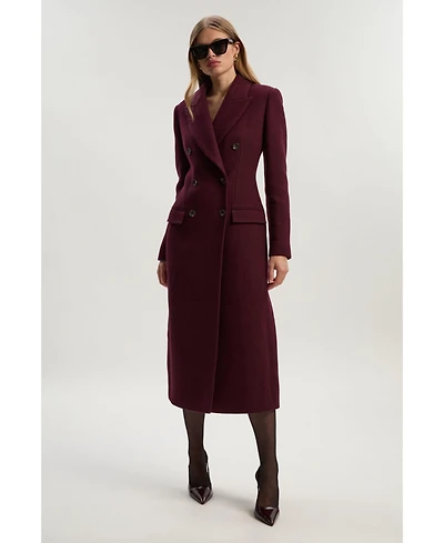 Karen Millen Women's Wool Double Breasted Tailored Midi Coat