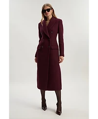 Karen Millen Women's Wool Double Breasted Tailored Midi Coat