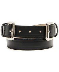 Steve Madden Women's Reversible Beveled Edgestitched Double Buckle Belt
