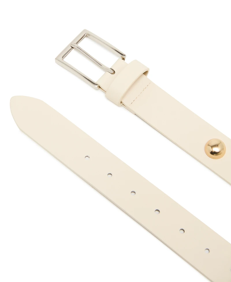 Steve Madden Women's Two-Tone Dome Studs Rhinestone Floral Buckle Belt