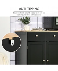 Homcom Modern Sideboard with Rubberwood Top, Buffet Cabinet with Storage Cabinets, Drawers and Adjustable Shelves for Living Room, Kitchen, Black