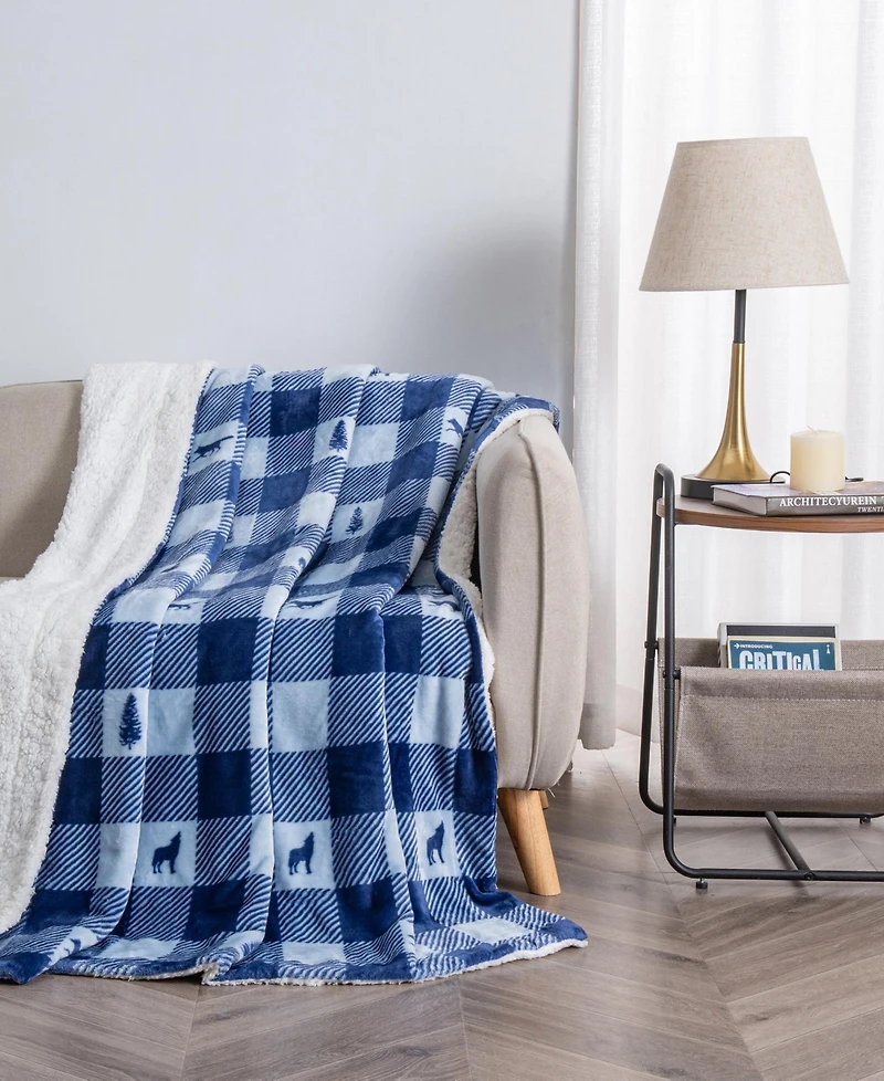 Linery & Co. Velvet Plush Reversible Sherpa Lodge Printed Throw Blanket