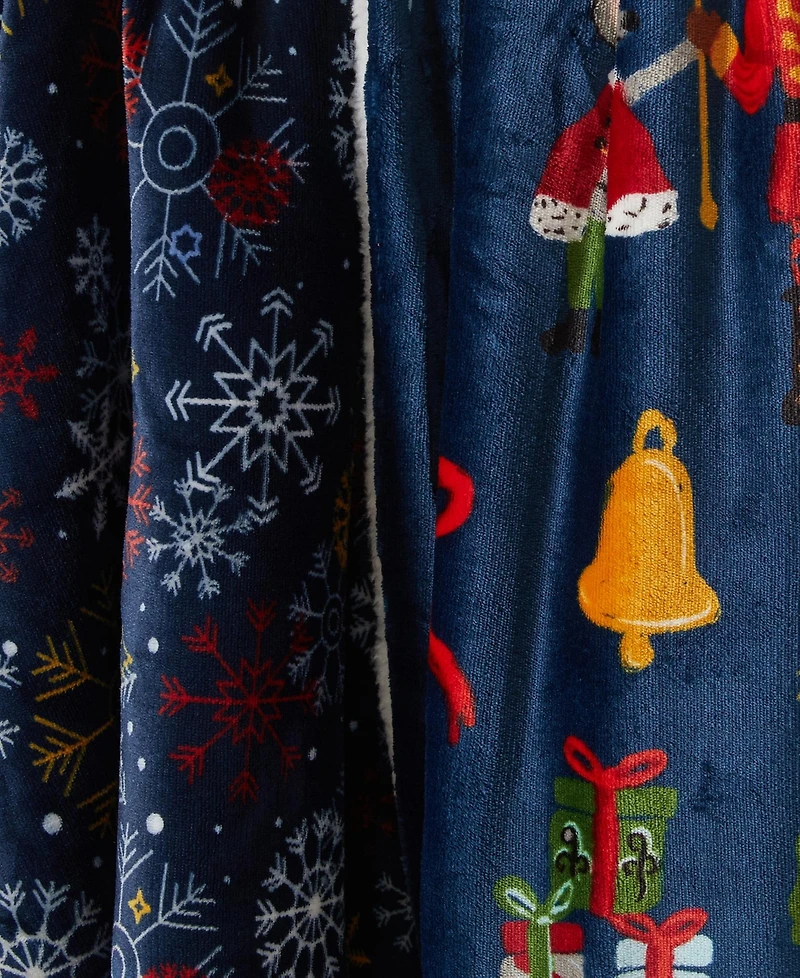Linery & Co. Velvet Plush Fleece Reversible Sherpa Holiday Printed Throw