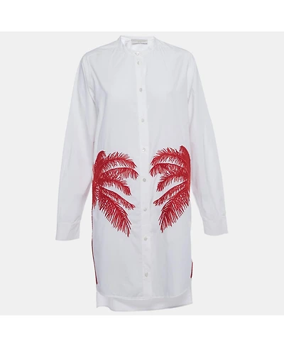 Pre-Owned Stella Mccartney Womens White Erica Palm Tree Embroidery Cotton Long Shirt Dress