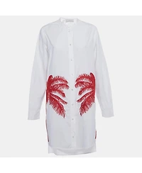 Pre-Owned Stella Mccartney Womens White Erica Palm Tree Embroidery Cotton Long Shirt Dress