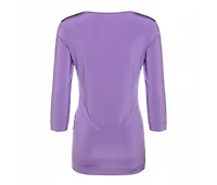 Pre-Owned Roberto Cavalli Women's Lilac Jersey Embellished Logo Scoop Neck Top