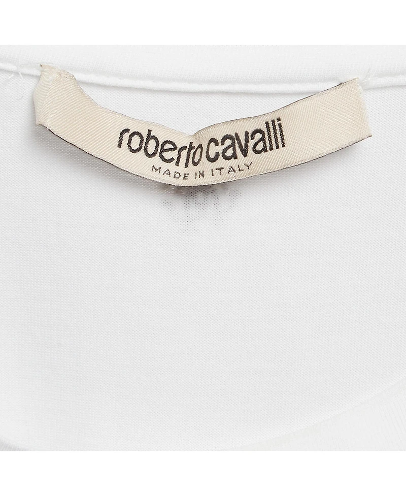 Pre-Owned Roberto Cavalli Women's White Crystal Embellished Jersey T-Shirt