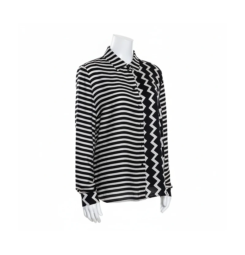 Pre-Owned Stella Mccartney Women's Monochrome Silk Multiprint Long Sleeve Shirt