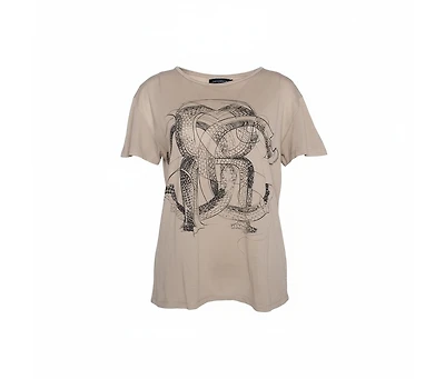 Pre-Owned Roberto Cavalli Women's Logo Print Cotton Pique T-Shirt