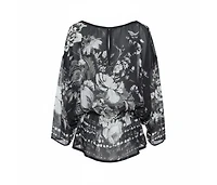 Pre-Owned Roberto Cavalli Women's Black Floral Print Silk Sheer Kaftan Blouse