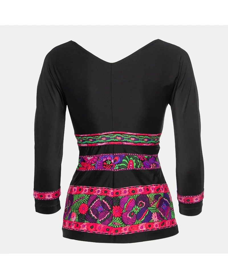 Pre-Owned Roberto Cavalli Women's Black Floral Printed Jersey V-Neck Top