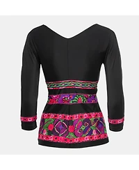 Pre-Owned Roberto Cavalli Women's Black Floral Printed Jersey V-Neck Top