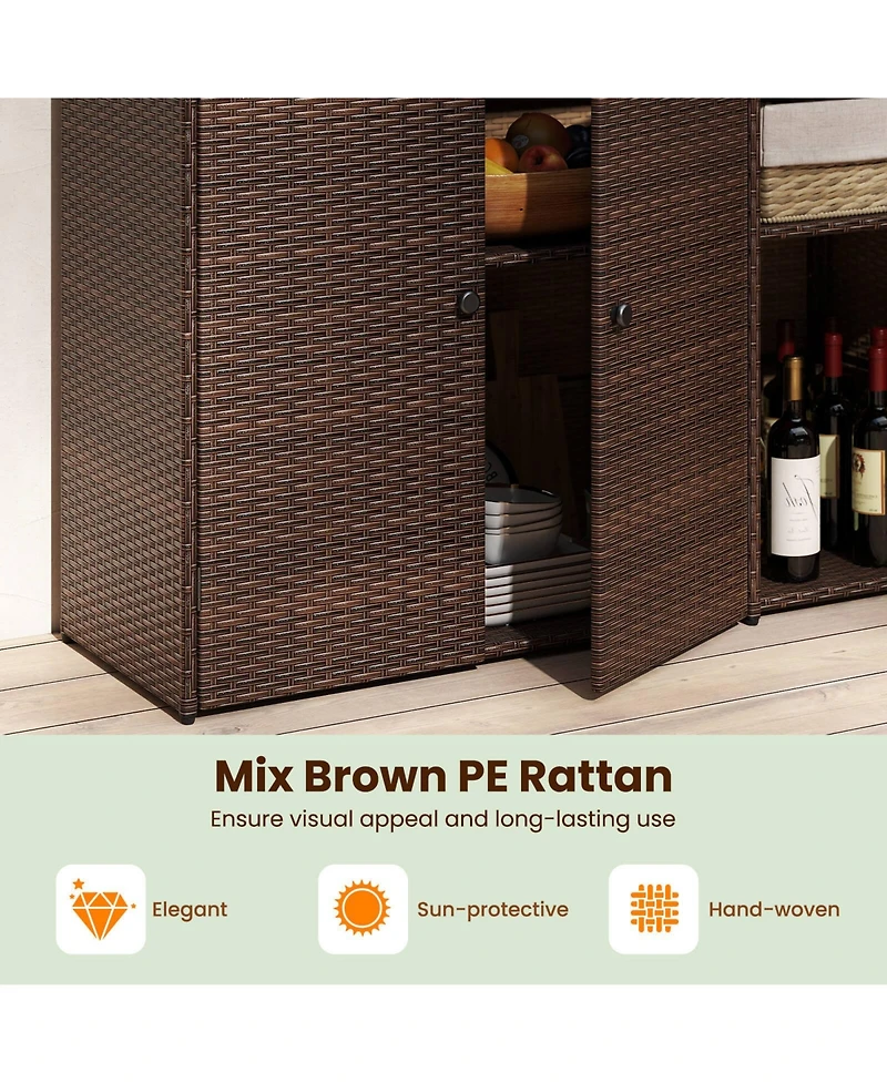Costway Outdoor Pe Wicker Storage Cabinet with 3 Doors Adjustable Shelves and Drawer