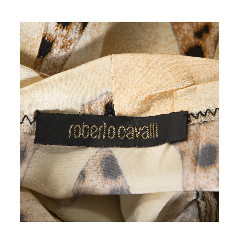 Pre-Owned Roberto Cavalli Women's Silk Leopard Print Short Sleeve Top