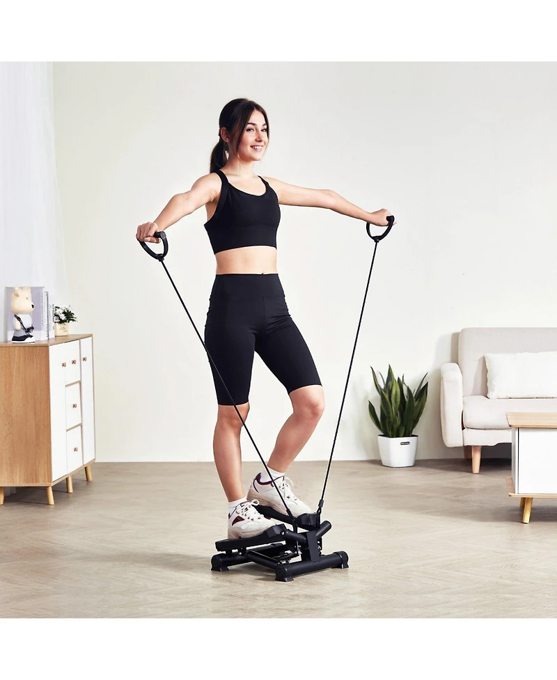 Mecale Mini Stair Stepper, Hydraulic Twist Stepper with Resistance Bands and Lcd Monitor for Home Exercise