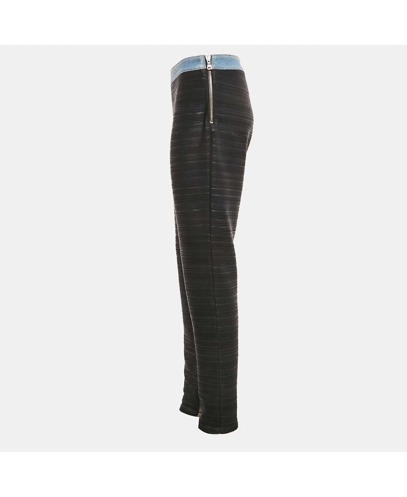 Pre-Owned Balmain Black Denim Trim Stretch Crepe Pleated Pants