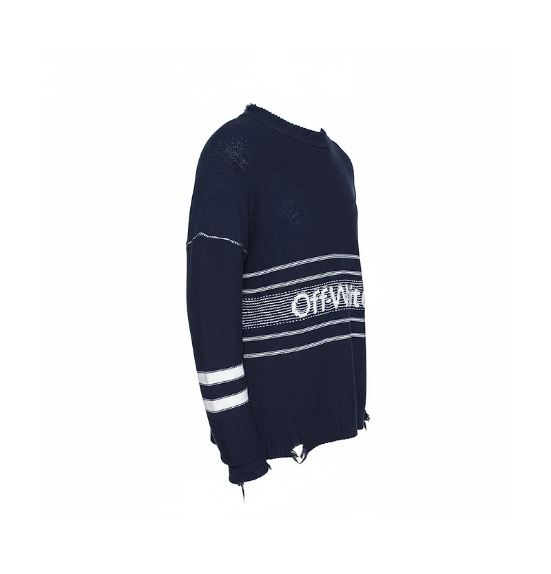 Pre-Owned Off-White Men's Logo Intarsia Knit Distressed Jumper