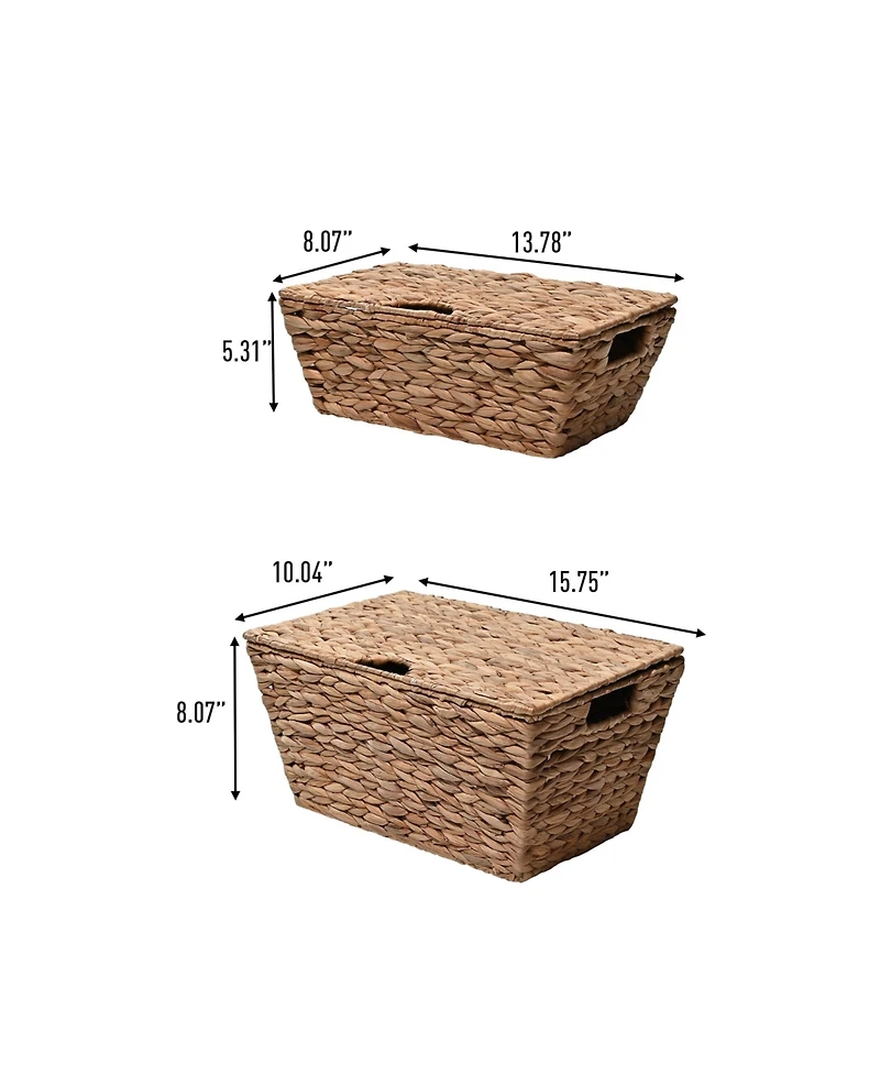 Happimess Wilder Classic Farmhouse Woven Hyacinth Rectangular Storage Baskets with Lids and Handles (Set of 2