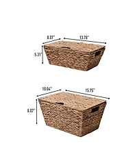 Happimess Wilder Classic Farmhouse Woven Hyacinth Rectangular Storage Baskets with Lids and Handles (Set of 2