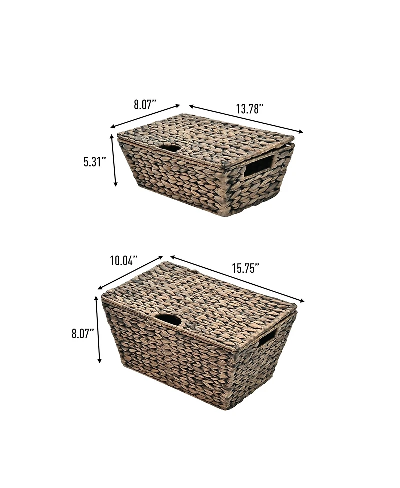 Happimess Wilder Classic Farmhouse Woven Hyacinth Rectangular Storage Baskets with Lids and Handles (Set of 2