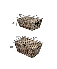Happimess Wilder Classic Farmhouse Woven Hyacinth Rectangular Storage Baskets with Lids and Handles (Set of 2
