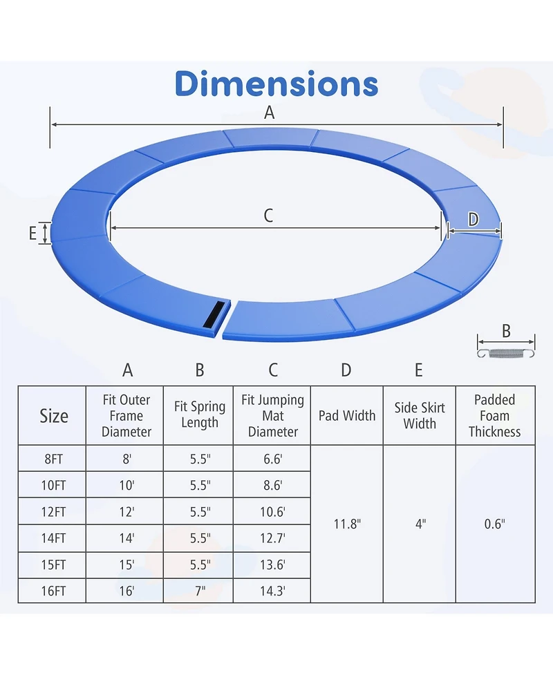 Hongge Trampoline Replacement Safety Pad Waterproof Pvc Foam Spring Cover For Inner Net