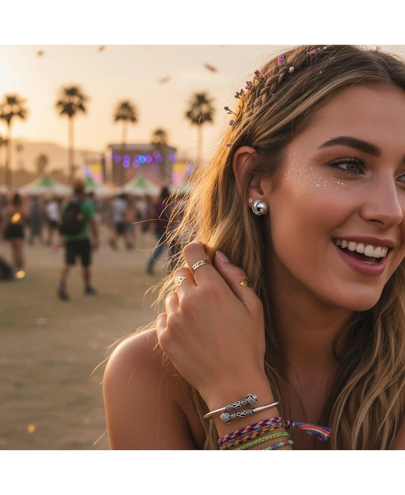 Bling Jewelry Western Style Knot Cuff Bangle & 10MM Love Knot Ball Stud Earrings Jewelry Set Oxidized Sterling Silver