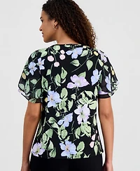 Kasper Women's Flutter-Sleeve Floral Top
