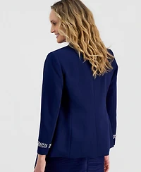 Kasper Women's Stretch Crepe Collarless Embellished Bracelet-Sleeve Jacket