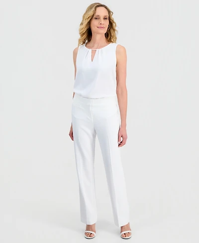 Kasper Petite High Rise Stretch Fly Front Pants