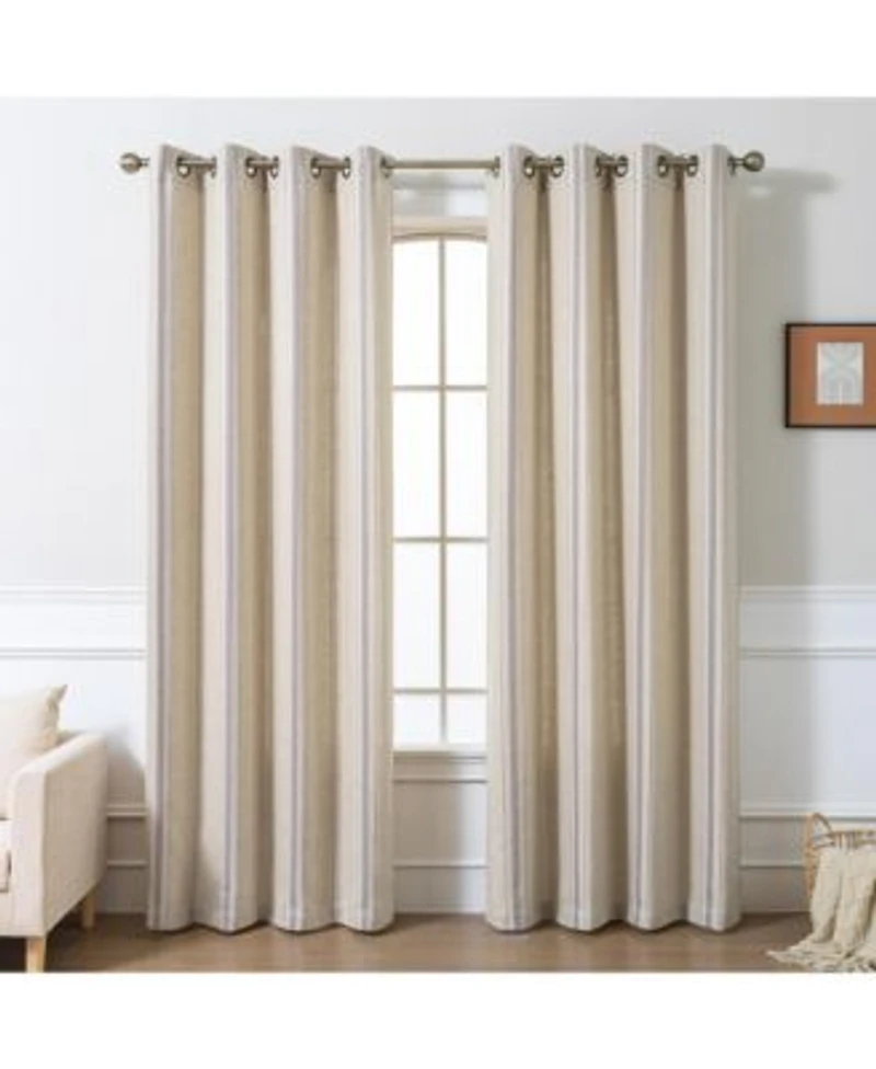 Awesome Home Linen Blend Geometric Striped Room Darkening Curtains Pair