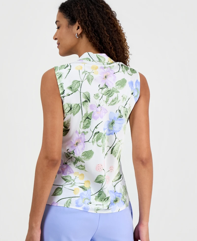 Kasper Women's Tie-Neck Floral Sleeveless Top