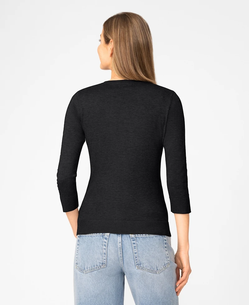 Melissa Paige Women's Pointelle 3/4-Sleeve Sweater