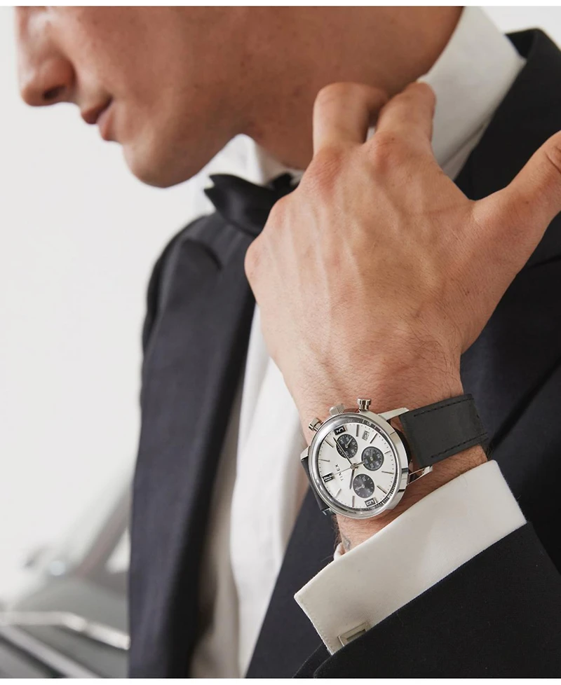 Timex Men's Chronograph Black Leather Watch, 40mm