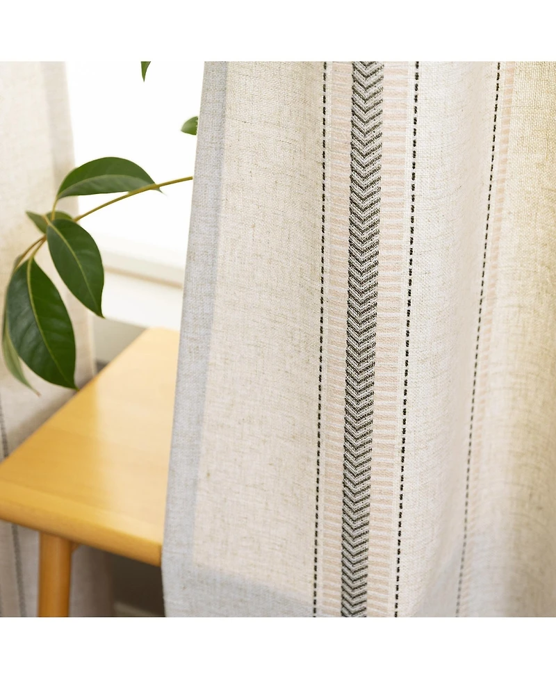 Awesome Home Linen Blend Geometric Striped Room Darkening Curtains Pair